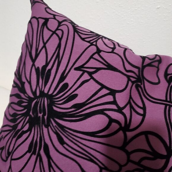 Purple Black Velvet Flowers Throw Pillow - Picture 3 of 7